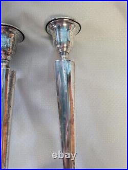 2 Vintage M Fred Hirsch 10 Inch Tall Sterling Silver Candle Sticks 659. + Grams