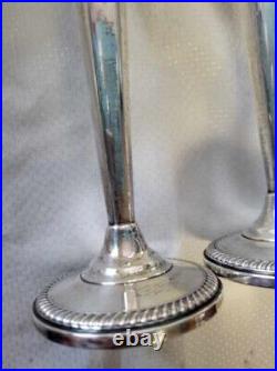 2 Vintage M Fred Hirsch 10 Inch Tall Sterling Silver Candle Sticks 659. + Grams