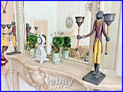 2 Vintage Maitland Smith Bronze Monkey Butler Statues with Candlesticks 42 cm