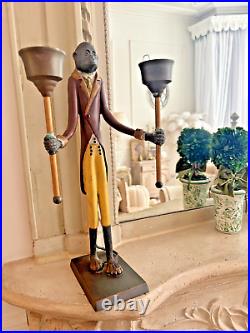 2 Vintage Maitland Smith Bronze Monkey Butler Statues with Candlesticks 42 cm