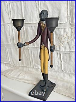 2 Vintage Maitland Smith Bronze Monkey Butler Statues with Candlesticks 42 cm