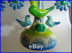 2 Vintage Mexico Pottery Ceramic Clay Folk Art Tree Of Life Candlestick Holders
