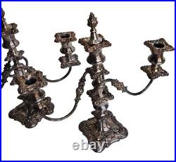 2- Vintage Ornate Candelabras Pairpoint Silver-Plate Gothic Twisted Candlesticks