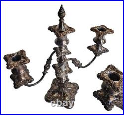 2- Vintage Ornate Candelabras Pairpoint Silver-Plate Gothic Twisted Candlesticks