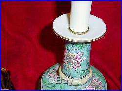 (2) Vintage Pair Frederick Cooper Candlestick Lamp 25 Lotus Flower Porcelain