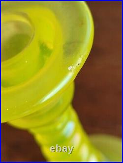 (2) Vintage US Glass 315 Vaseline Uranium Glass 9 5/8 Tall Candlestick Holders