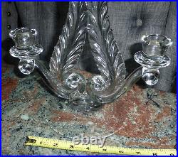 2 Vtg Elegant Fostoria Glass Plume Feather Design Double Light Candlesticks Set