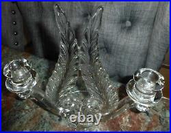 2 Vtg Elegant Fostoria Glass Plume Feather Design Double Light Candlesticks Set