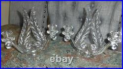 2 Vtg Elegant Fostoria Glass Plume Feather Design Double Light Candlesticks Set