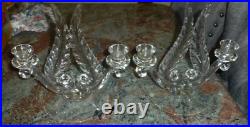 2 Vtg Elegant Fostoria Glass Plume Feather Design Double Light Candlesticks Set