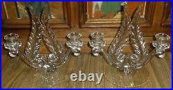 2 Vtg Elegant Fostoria Glass Plume Feather Design Double Light Candlesticks Set