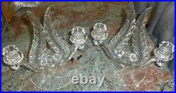 2 Vtg Elegant Fostoria Glass Plume Feather Design Double Light Candlesticks Set