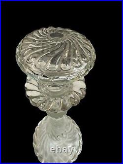 2 x Vintage Bambous Swirl Moulded Crystal Glass Candlesticks No Signatures Lids