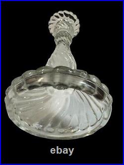 2 x Vintage Bambous Swirl Moulded Crystal Glass Candlesticks No Signatures Lids