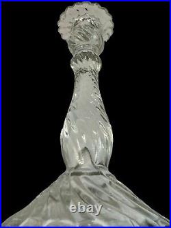 2 x Vintage Bambous Swirl Moulded Crystal Glass Candlesticks No Signatures Lids