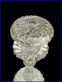 2 x Vintage Bambous Swirl Moulded Crystal Glass Candlesticks No Signatures Lids