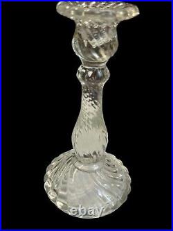 2 x Vintage Bambous Swirl Moulded Crystal Glass Candlesticks No Signatures Lids