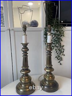 2 x Vintage Large Brass Candle Stick Lamps Country House Vibe 22 Tall MCM