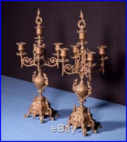 20 Tall Pair of Vintage French Bronze Candelabra Candlesticks