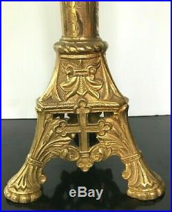 22 Solid Brass Vintage French Altar Church Candlesticks Ornate Raised Design