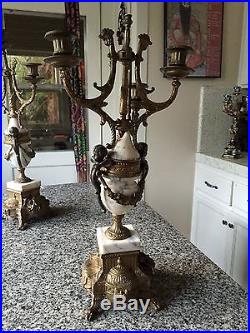 23 Brevettato Gilt Brass CHERUBS Marble Mounted Candelabras Vintage ITALIAN
