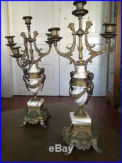 23 Brevettato Gilt Brass CHERUBS Marble Mounted Candelabras Vintage ITALIAN
