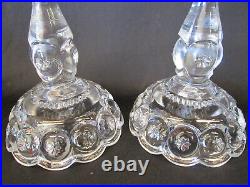 2x Moon and Stars Pattern Glass LE Smith CLEAR Candlesticks 9.25 tall Vintage