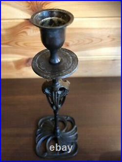 3 Vintage Georges de Feure Styled Art Nouveau Candle Holders Metal Candlesticks