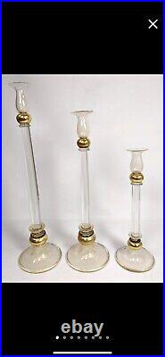 3 Vintage Signed Seguso Murano Artglass Candlesticks