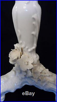 3 Vintage Von Schierholz Porcelain Candlestick Holders Cream on Cream Floral
