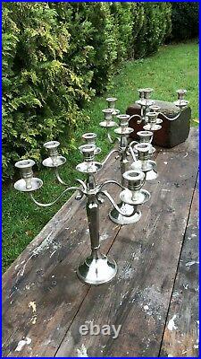 3 x Beautiful Antique Vintage Silver Metal 5 Sconce Heavy Candlesticks