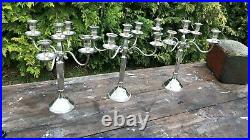 3 x Beautiful Antique Vintage Silver Metal 5 Sconce Heavy Candlesticks