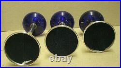 3 x Vintage Graduated Cobalt Blue Glass Candle Sticks With Plated Mounts (BGB)