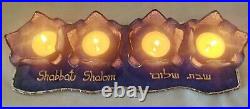 4 Shabbat Candlesticks Glass, Blue Candleholder, Bat Mitzvah Gift