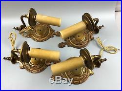 4 Vintage Brass Electric Candlestick Wall Light Fixtures Sconces