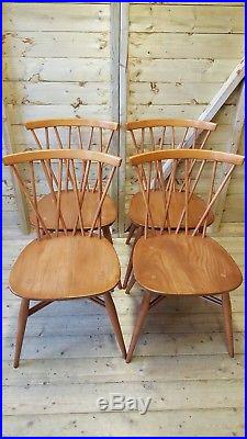 4 Vintage Ercol Blonde Chiltern Candlestick Dining Chairs Shaped Seat Model 376
