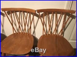 4 Vintage Ercol Candlestick Chairs Retro Beech & Elm Kitchen Or Dining Room