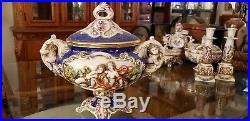 5-Piece LOT LARGE Vintage CAPODIMONTE MAJOLICA Porcelain CLASSICAL CANDLESTICKS