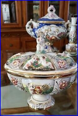 5-Piece LOT LARGE Vintage CAPODIMONTE MAJOLICA Porcelain CLASSICAL CANDLESTICKS