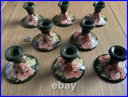 8 x Moorcroft Vintage Hibiscus Candlesticks Very Good Condition Green