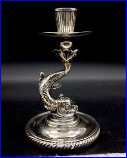 925 Sterling Silver Dolphin Fish Antique Vintage Candle Stick Holder Candlestick