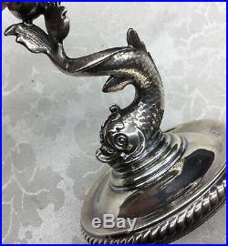 925 Sterling Silver Dolphin Fish Antique Vintage Candle Stick Holder Candlestick