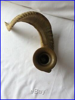 A Beautiful Pair of Vintage Ram Horns Antler. Rustic Candlestick Holder Brass