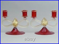 A Pair Of Vintage Italian Salviati Venetian Glass Candlesticks