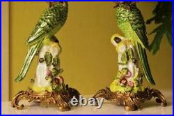 A Pair Vintage Porcelain Parrot figurine Candlesticks Candelabra Candle Holder F