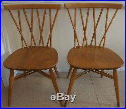 A Pair of Vintage 1960's Ercol Candlestick Dining Kitchen Chairs Light Wood