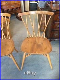 A Pair of Vintage Blonde Ercol Candlestick Dining Chairs