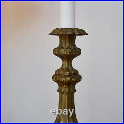 A Pair of Vintage French Rococo Candlestick Gilt Brass Side Hall Table Lamps