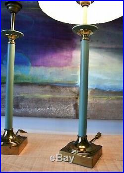 A Pair of Vintage German Kullmann Column Candlestick Brass Hall Side Table Lamps
