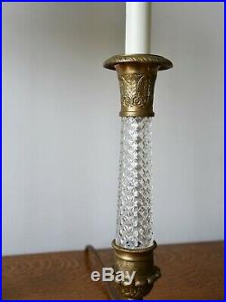 A Pair of Vintage Glass Brass Candlestick Column Hall Bed Side Table Lamps